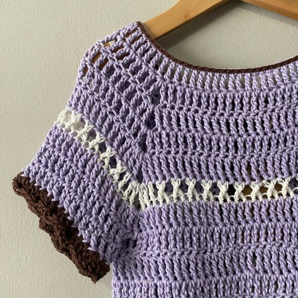 Handmade Crochet Purple Brown Pink White Childrens Fringe Short Sleeve Cardi - Picture 7 of 8